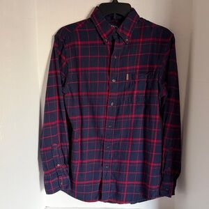 Chaps Men's Navy and Red Plaid Shirt size small